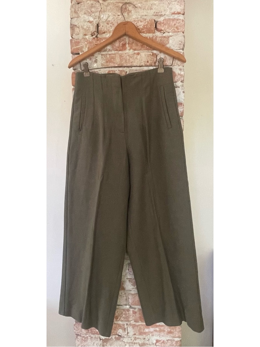 Zara Olive Green Wide Straight-Leg Pants